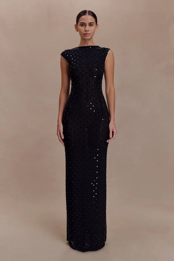 Samara Sleeveless Diamante Maxi Dress – Black Samara Sleeveless Diamante Maxi Dress – Black