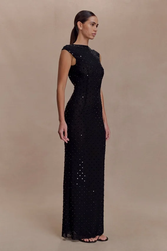 Samara Sleeveless Diamante Maxi Dress – Black Samara Sleeveless Diamante Maxi Dress – Black
