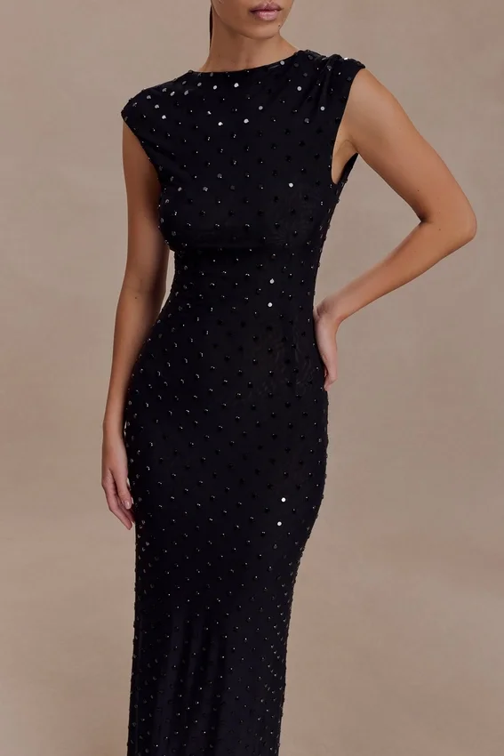Samara Sleeveless Diamante Maxi Dress – Black Samara Sleeveless Diamante Maxi Dress – Black