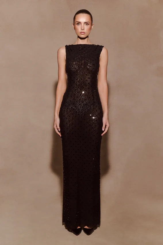 Samara Sleeveless Diamante Maxi Dress – Black Samara Sleeveless Diamante Maxi Dress – Black