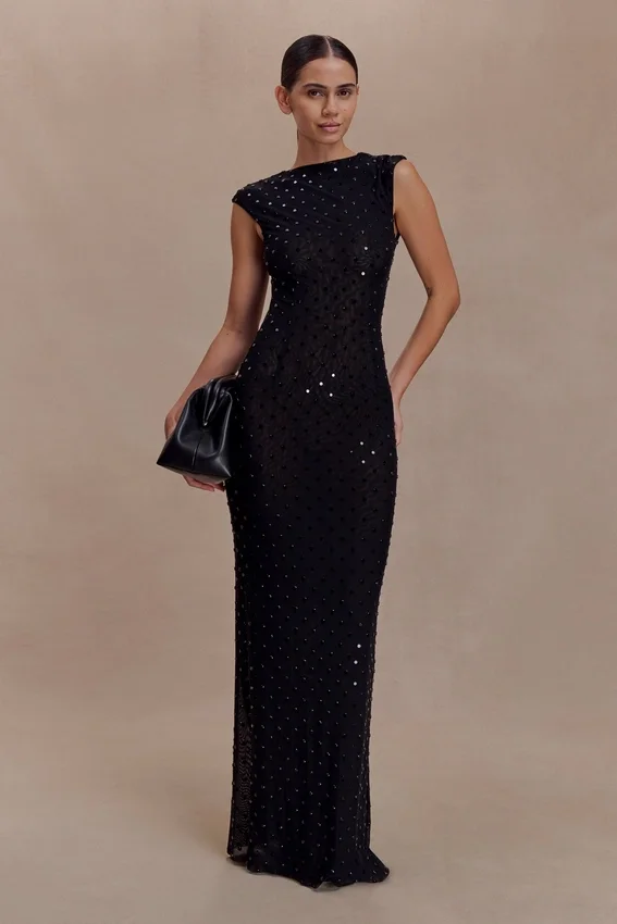Samara Sleeveless Diamante Maxi Dress – Black Samara Sleeveless Diamante Maxi Dress – Black