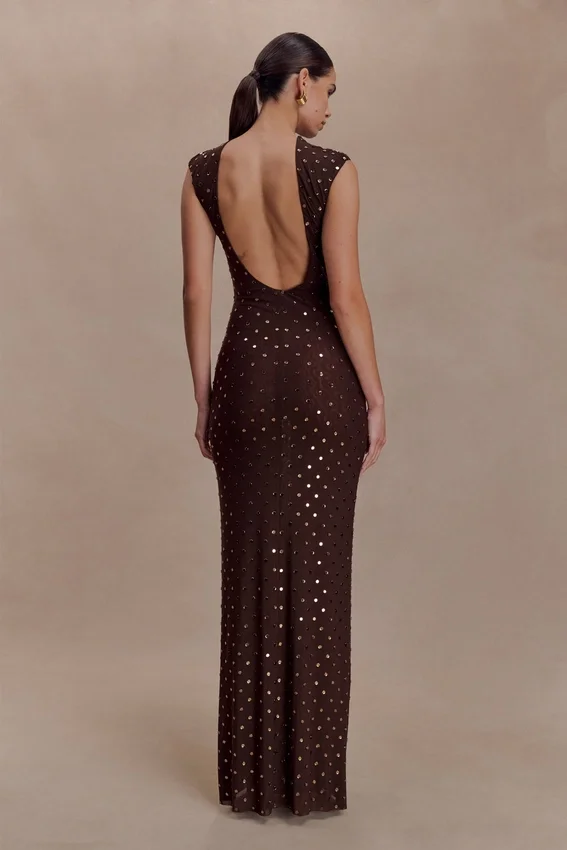 Samara Sleeveless Diamante Maxi Dress – Chocolate Samara Sleeveless Diamante Maxi Dress – Chocolate