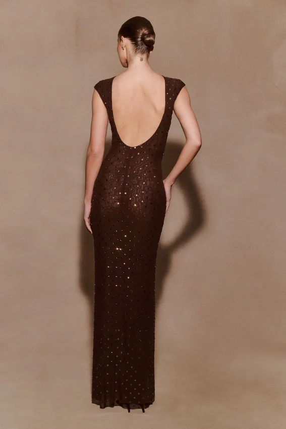 Samara Sleeveless Diamante Maxi Dress – Chocolate Samara Sleeveless Diamante Maxi Dress – Chocolate