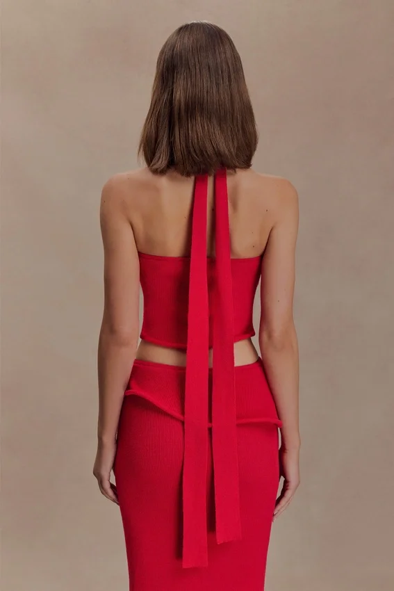 Samira Halter Knit Twist Top – Red Samira Halter Knit Twist Top – Red