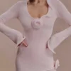 Samira Knit Long Sleeve Mini Dress – Misty Rose