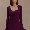 Samira Knit Long Sleeve Mini Dress – Plum