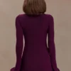 Samira Knit Long Sleeve Mini Dress – Plum