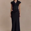 Saphira Shirt Corset Maxi Dress – Black