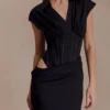 Saphira Shirt Corset Maxi Dress – Black