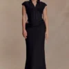 Saphira Shirt Corset Maxi Dress – Black