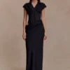 Saphira Shirt Corset Maxi Dress – Black