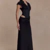Saphira Shirt Corset Maxi Dress – Black
