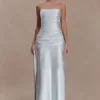 Sarah Strapless Maxi Dress With Waist Tie – Ice Blue
