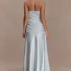 Sarah Strapless Maxi Dress With Waist Tie – Ice Blue