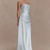 Sarah Strapless Maxi Dress With Waist Tie – Ice Blue