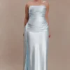Sarah Strapless Maxi Dress With Waist Tie – Ice Blue