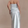 Sarah Strapless Maxi Dress With Waist Tie – Ice Blue
