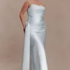 Sarah Strapless Maxi Dress With Waist Tie – Ice Blue