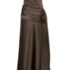 Sarah Strapless Maxi Dress With Waist Tie – Mocha