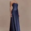 Sarah Strapless Maxi Dress With Waist Tie – Navy
