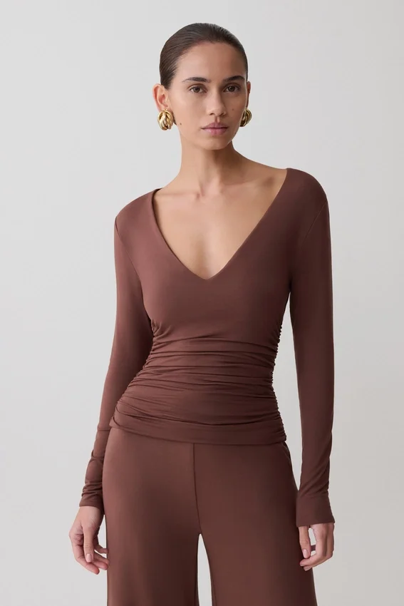 Sari Long Sleeve Modal Top – Chocolate Sari Long Sleeve Modal Top – Chocolate