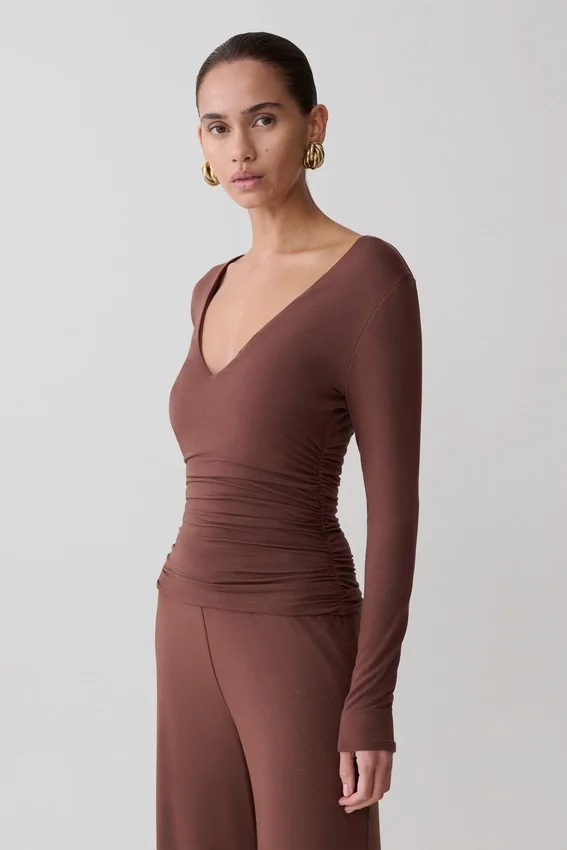 Sari Long Sleeve Modal Top – Chocolate Sari Long Sleeve Modal Top – Chocolate