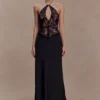 Sascha Lace And Satin Halter Maxi Dress – Black