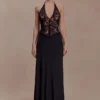 Sascha Lace And Satin Halter Maxi Dress – Black