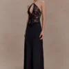 Sascha Lace And Satin Halter Maxi Dress – Black