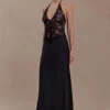 Sascha Lace And Satin Halter Maxi Dress – Black