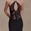Sascha Lace And Satin Halter Maxi Dress – Black