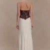 Sascha Lace And Satin Halter Maxi Dress – Ivory/Chocolate