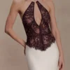 Sascha Lace And Satin Halter Maxi Dress – Ivory/Chocolate