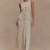 Sawyer Sleeveless Buttoned Maxi Dress – Ivory