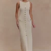 Sawyer Sleeveless Buttoned Maxi Dress – Ivory