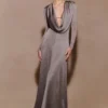 Scarlet Lurex Cowl Maxi Dress – Silver