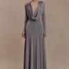 Scarlet Lurex Cowl Maxi Dress – Silver