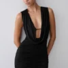 Scarlet Slinky Cowl Mini Dress – Black