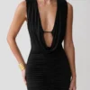 Scarlet Slinky Cowl Mini Dress – Black