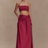 Scottie Gathered Linen Knot Maxi Skirt – Wine