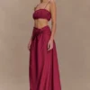 Scottie Gathered Linen Knot Maxi Skirt – Wine