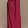 Scottie Gathered Linen Knot Maxi Skirt – Wine