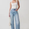 Sebastian Straight Leg Denim Jeans With Fray Hem – Washed Light Blue
