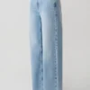 Sebastian Straight Leg Denim Jeans With Fray Hem – Washed Light Blue