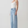 Sebastian Straight Leg Denim Jeans With Fray Hem – Washed Light Blue