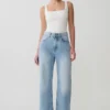 Sebastian Straight Leg Denim Jeans With Fray Hem – Washed Light Blue
