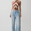 Sebastian Straight Leg Denim Jeans With Fray Hem – Washed Light Blue