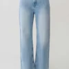 Sebastian Straight Leg Denim Jeans With Fray Hem – Washed Light Blue