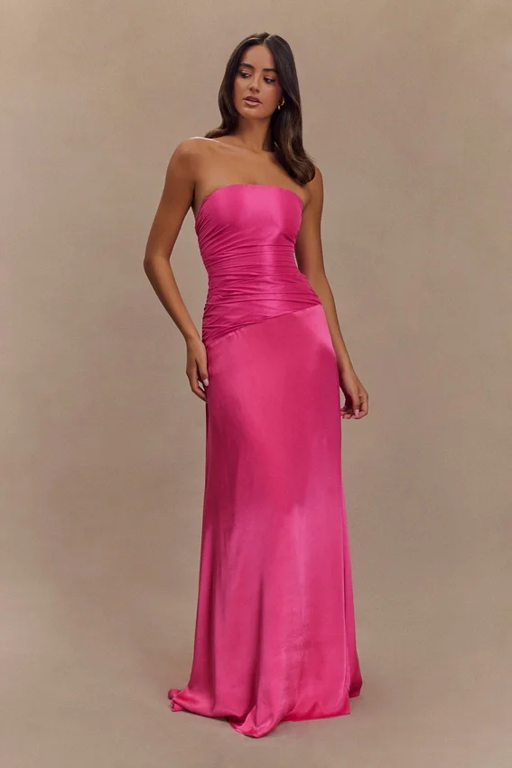 Serena Strapless Taffeta Maxi Dress – Crimson Pink Serena Strapless Taffeta Maxi Dress – Crimson Pink