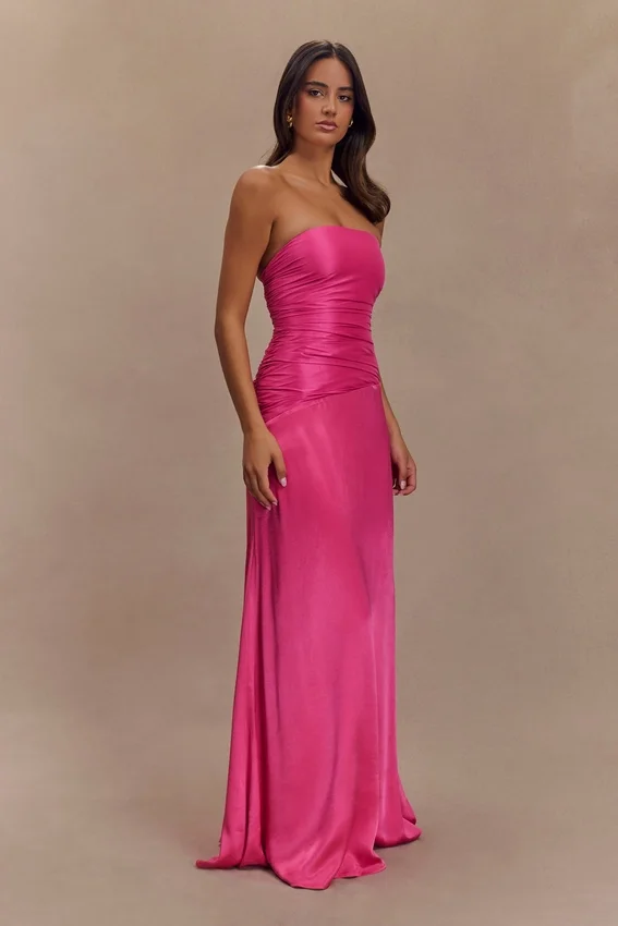 Serena Strapless Taffeta Maxi Dress – Crimson Pink Serena Strapless Taffeta Maxi Dress – Crimson Pink